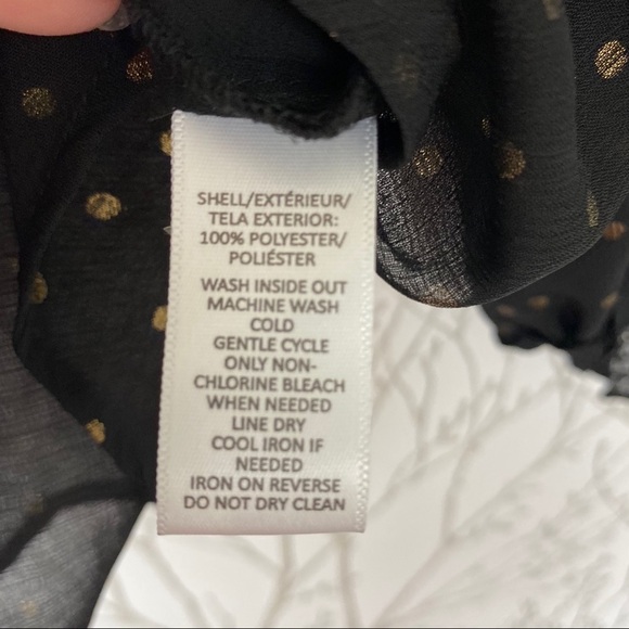 LOFT Sheer Black & Gold Dot Peasant Blouse Ruffle - Picture 6 of 8